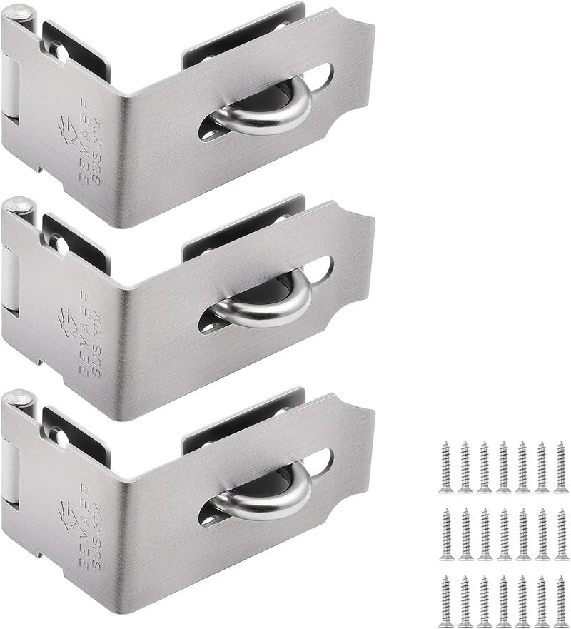 GMSP Hasp Latch 3 Pack, 90 Degree Solid 304 Stainless Steel File Cabinet Lock Desk Drawer Lock, Safe Security Padlock Latch Hasp Lock for Personal Privacy - Image 1